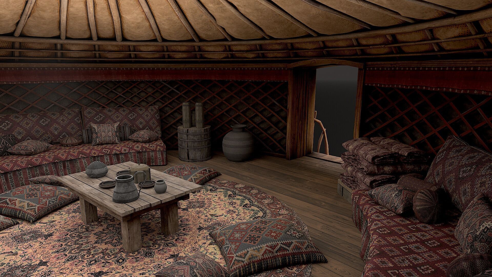 Mongolian Yurt and Interior 1 Low Poly PBR  Low-poly 3D model_13