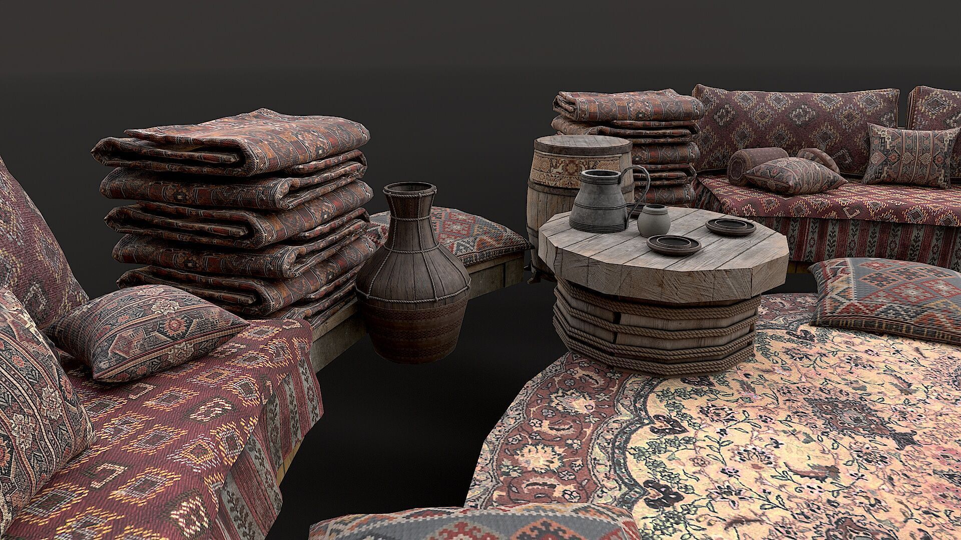 Mongolian Yurt and Interior 1 Low Poly PBR  Low-poly 3D model_10