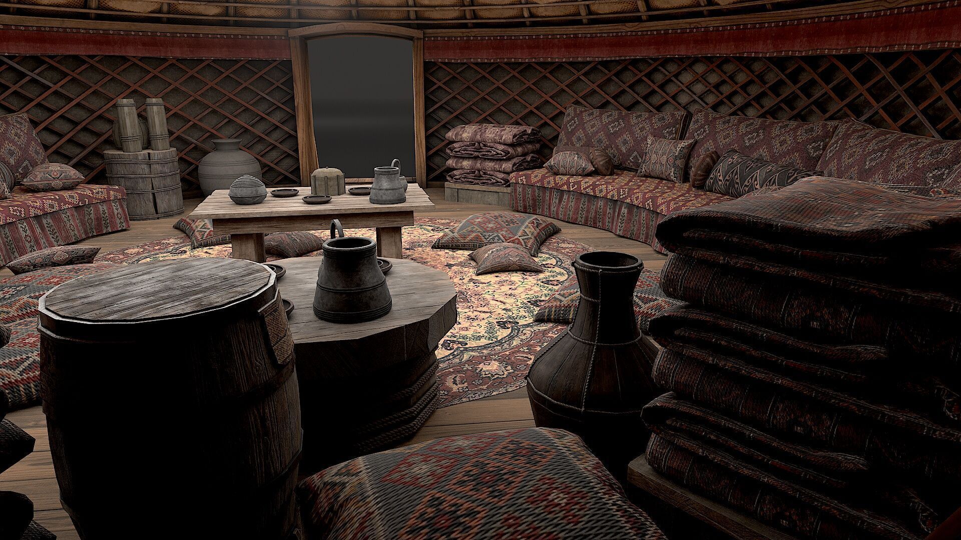 Mongolian Yurt and Interior 1 Low Poly PBR  Low-poly 3D model_12