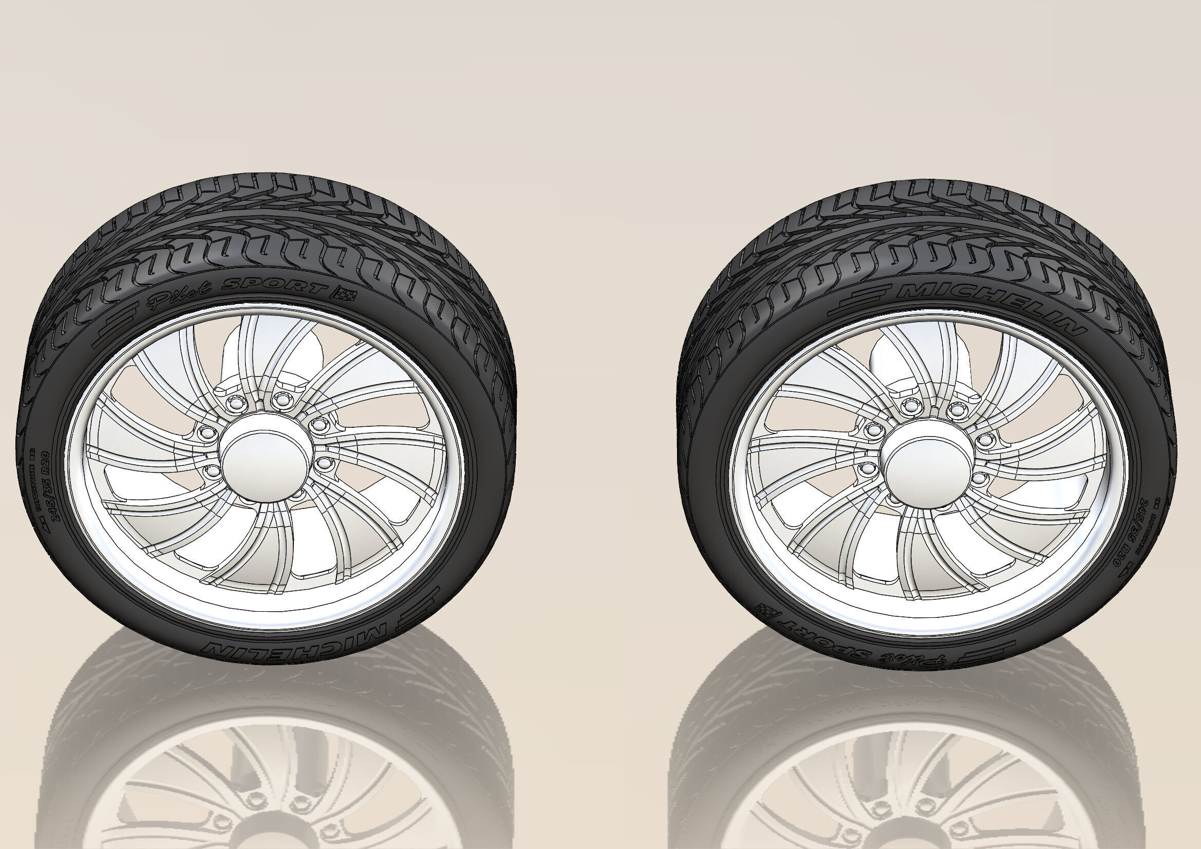 Set of wheels Intro Twisted Vista HD8 20in for scale model 3D print model_8