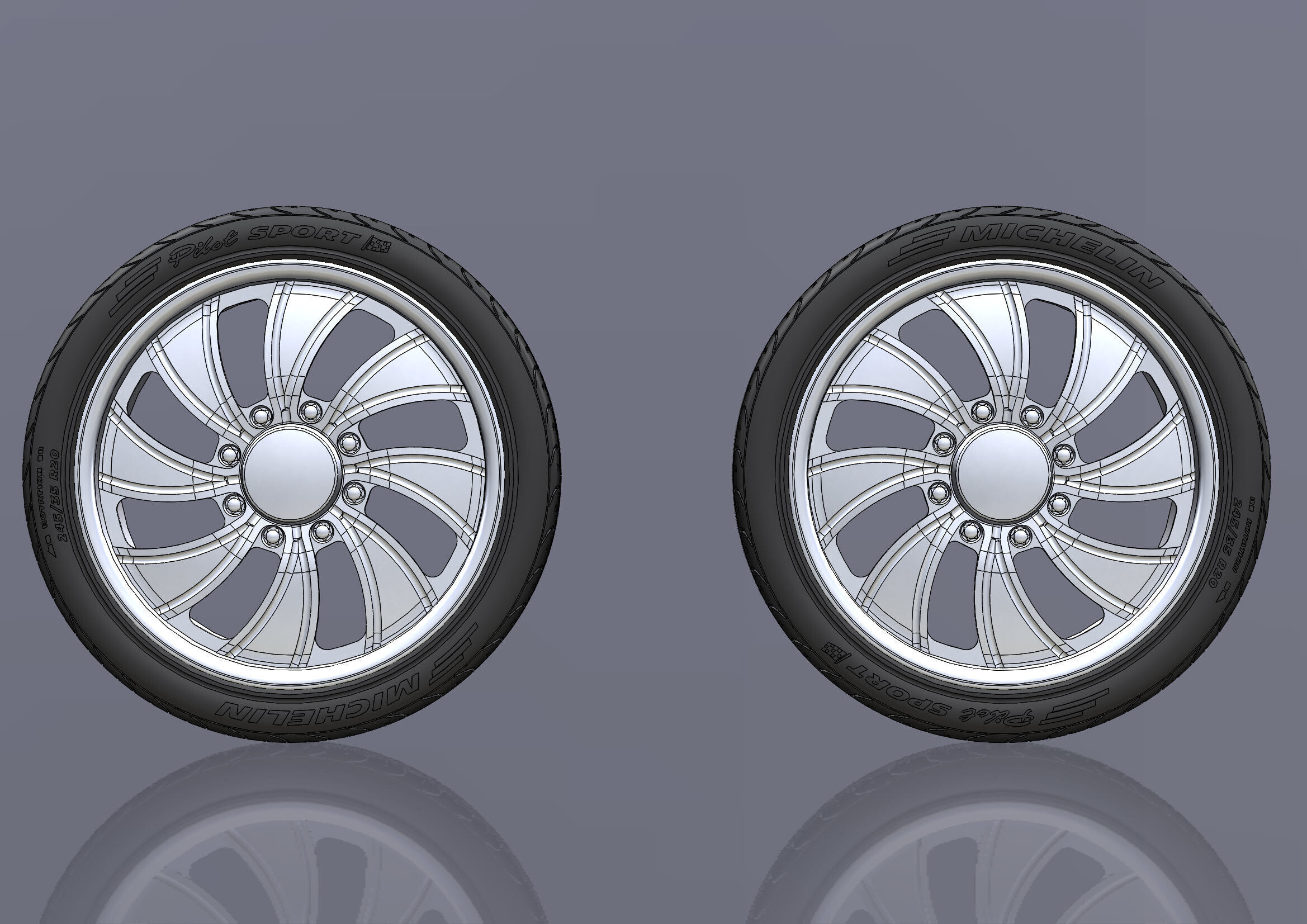 Set of wheels Intro Twisted Vista HD8 20in for scale model 3D print model_6