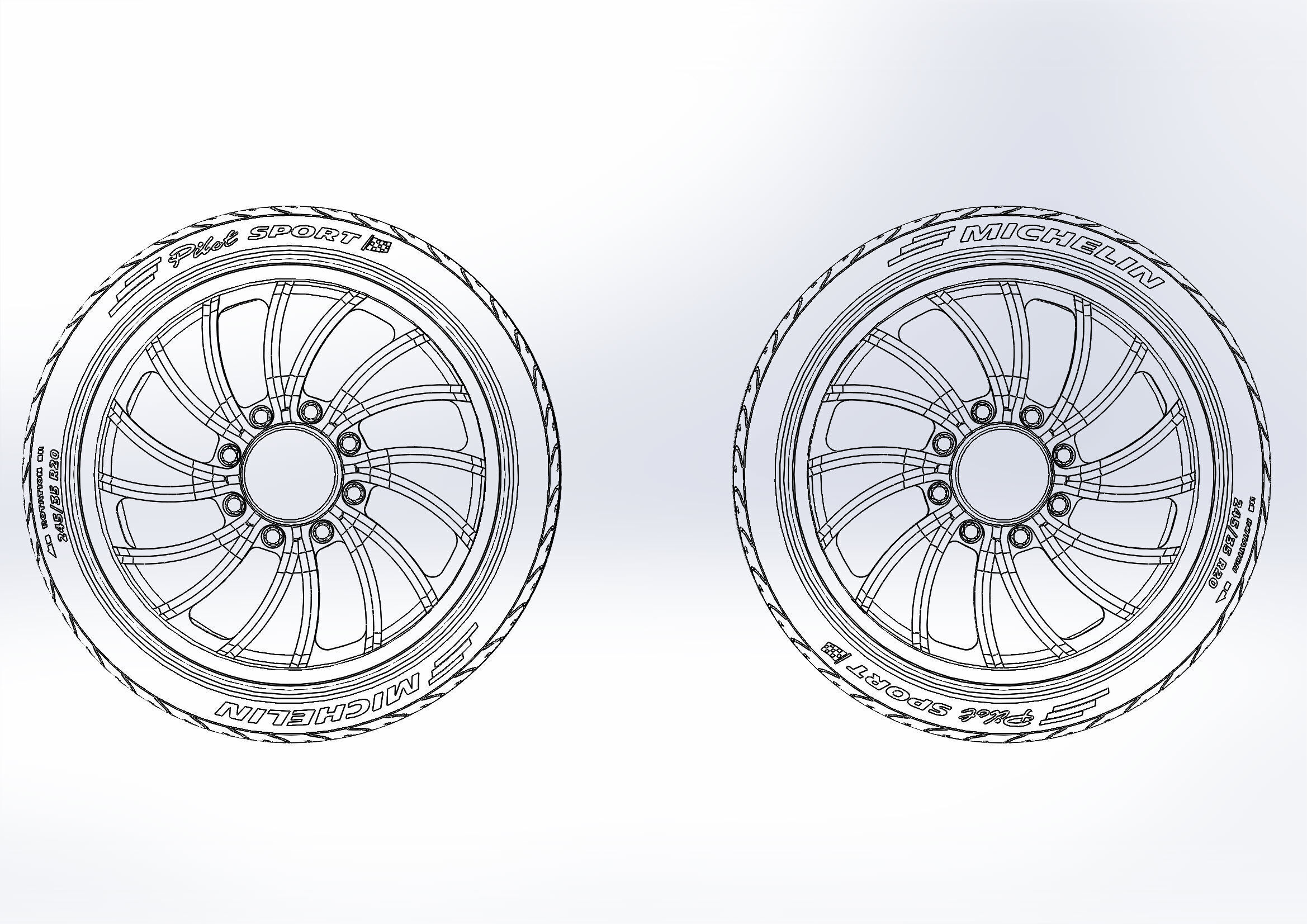 Set of wheels Intro Twisted Vista HD8 20in for scale model 3D print model_7