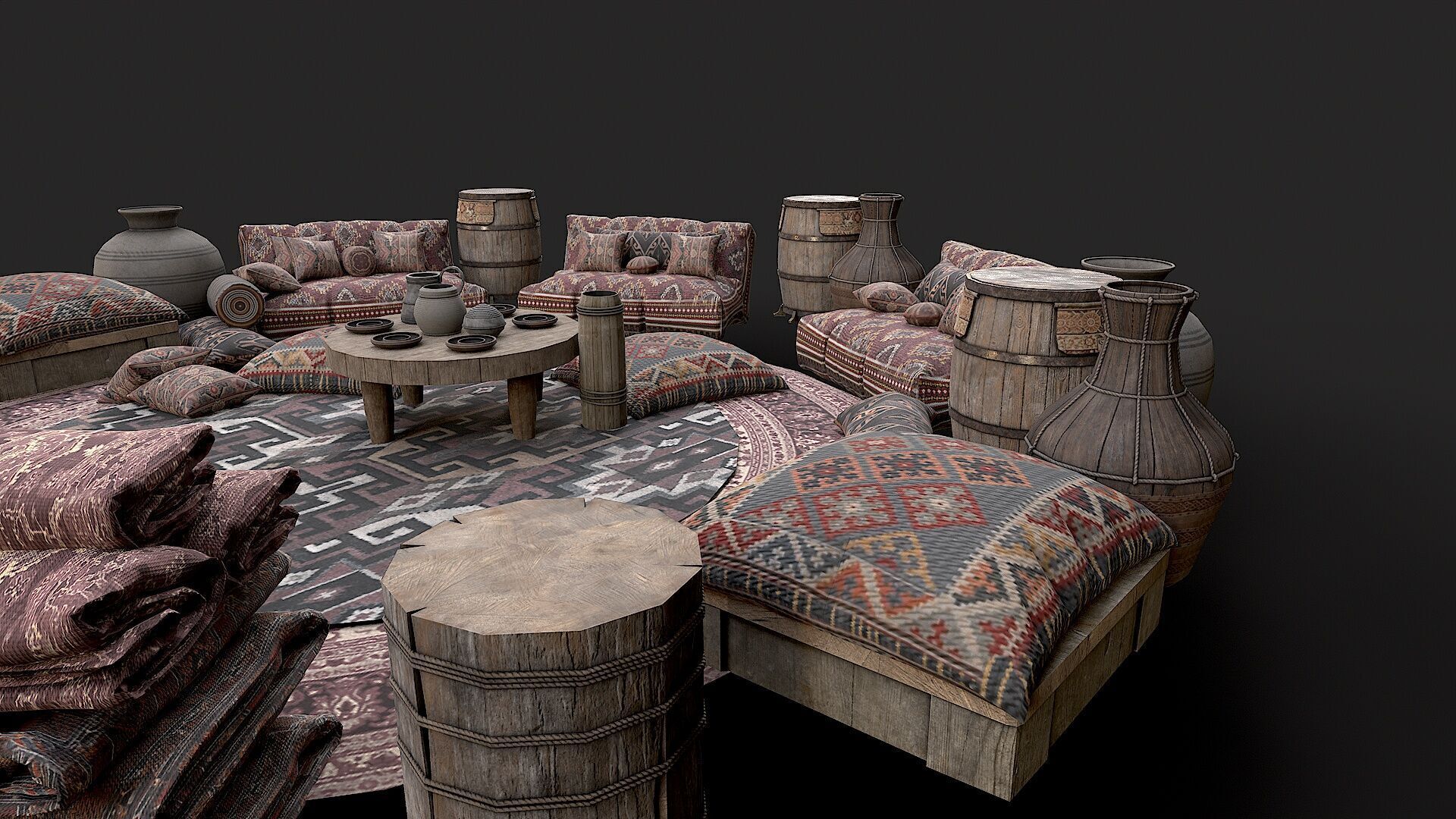 Mongolian Yurt and Interior 2 Low Poly PBR  Low-poly 3D model_3