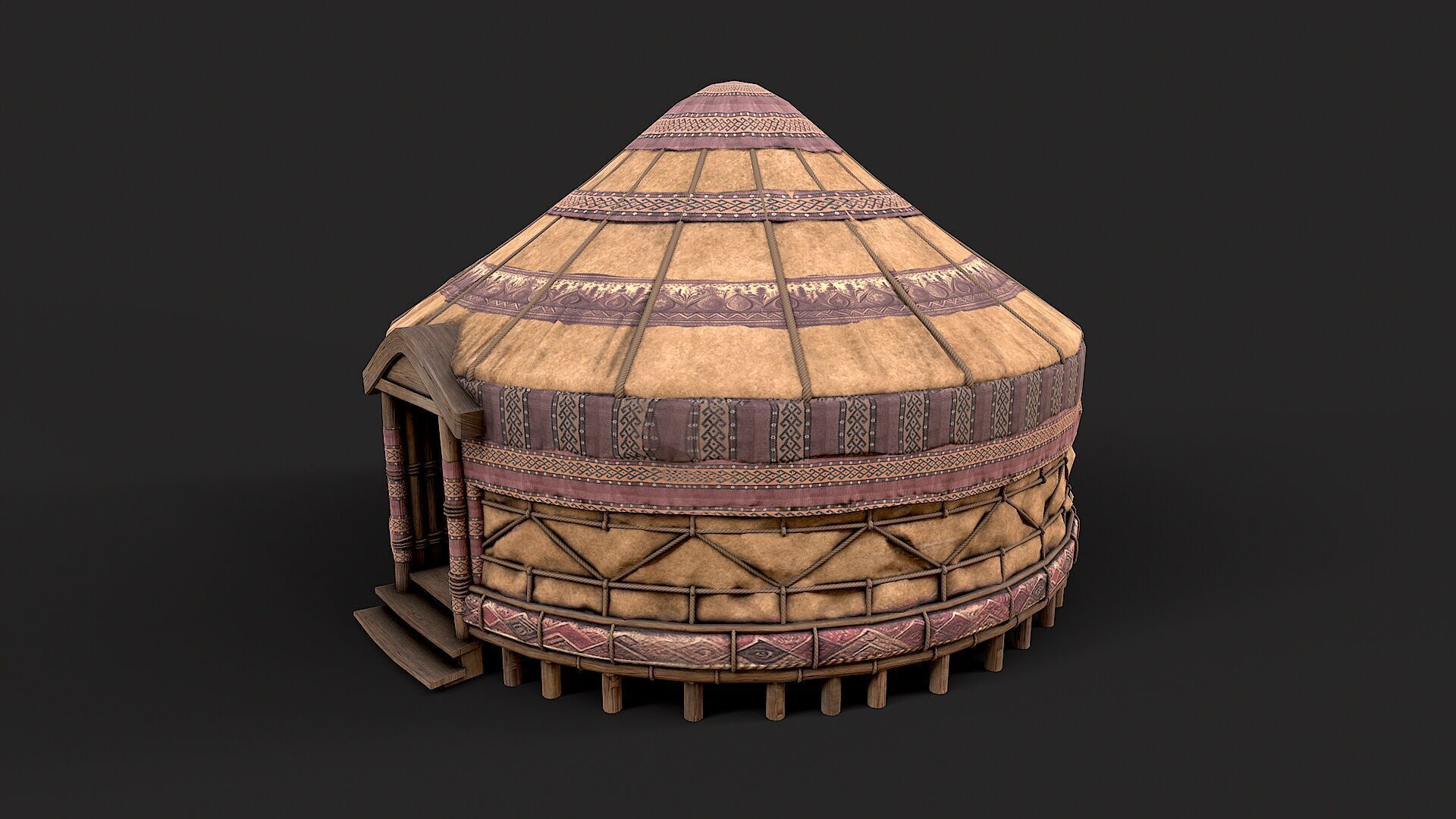 Mongolian Yurt and Interior 2 Low Poly PBR  Low-poly 3D model_4