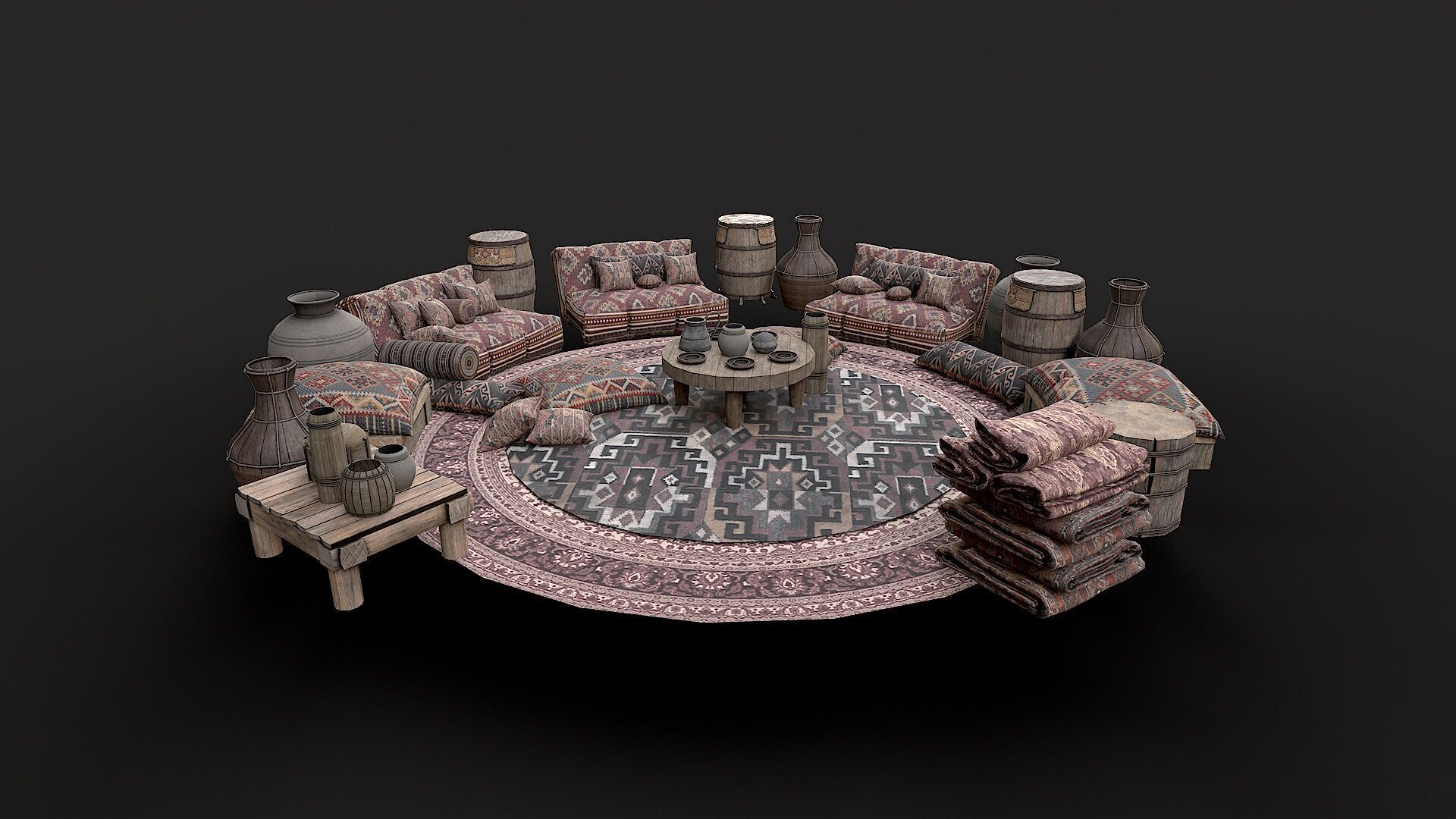 Mongolian Yurt and Interior 2 Low Poly PBR  Low-poly 3D model_2