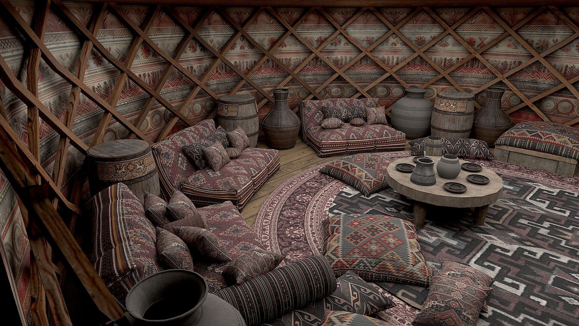 Mongolian Yurt and Interior 2 Low Poly PBR  Low-poly 3D model_12