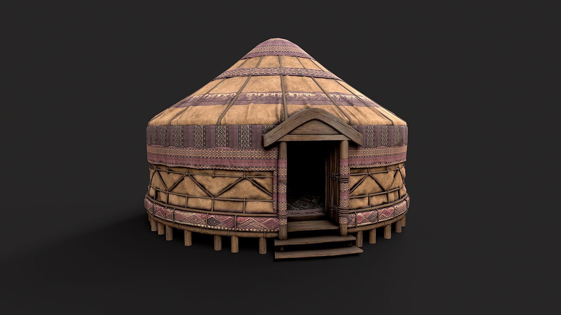 Mongolian Yurt and Interior 2 Low Poly PBR  Low-poly 3D model_1