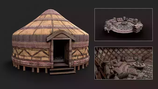 Mongolian Yurt and Interior 2 Low Poly PBR 