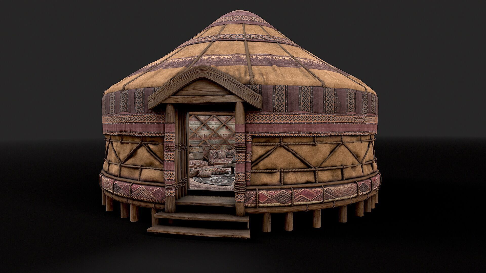 Mongolian Yurt and Interior 2 Low Poly PBR  Low-poly 3D model_6