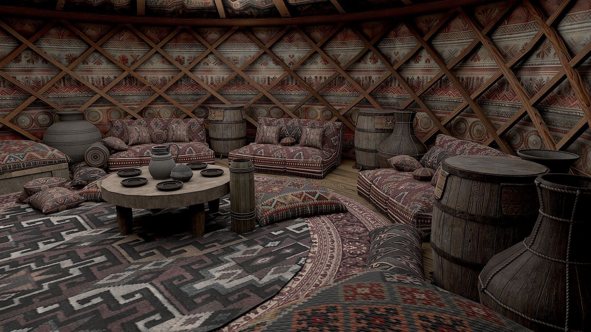 Mongolian Yurt and Interior 2 Low Poly PBR  Low-poly 3D model_11