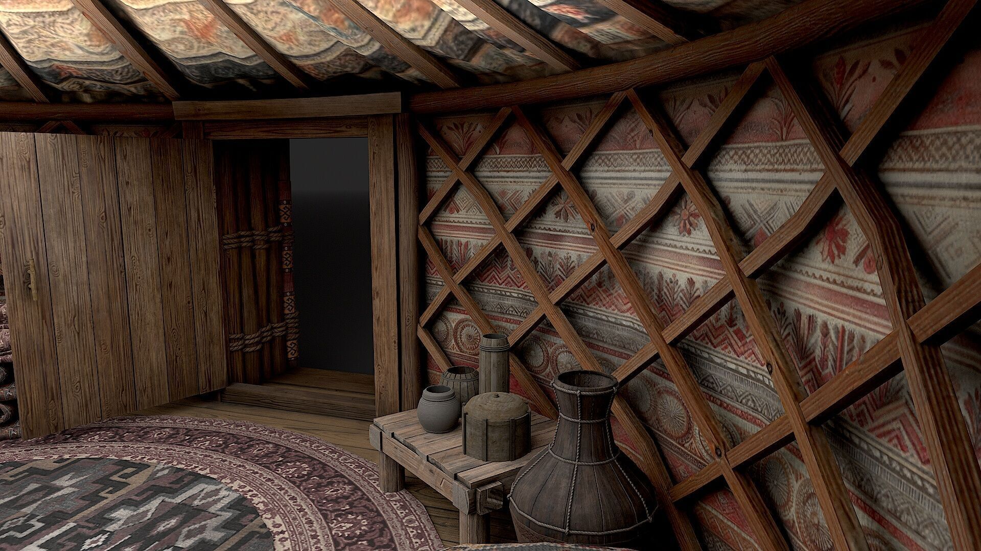 Mongolian Yurt and Interior 2 Low Poly PBR  Low-poly 3D model_13