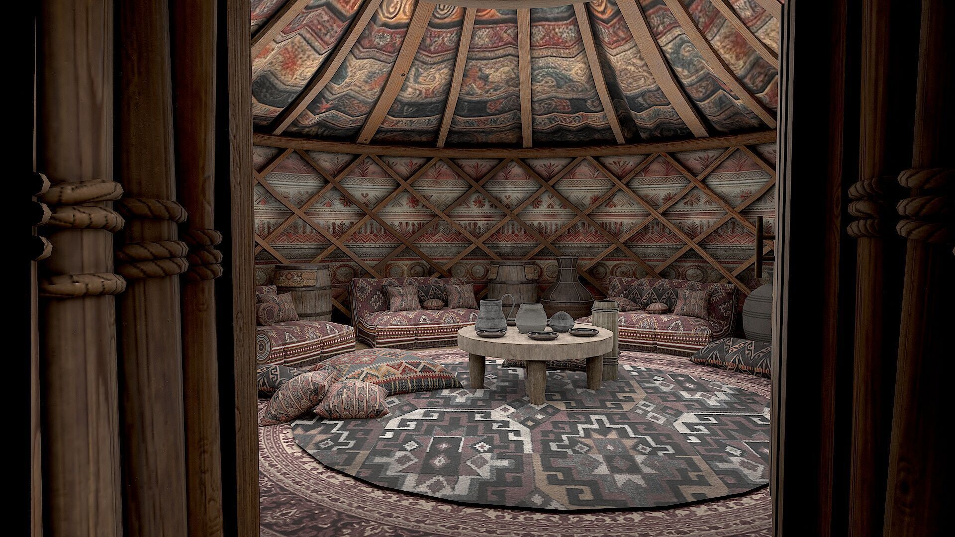 Mongolian Yurt and Interior 2 Low Poly PBR  Low-poly 3D model_10