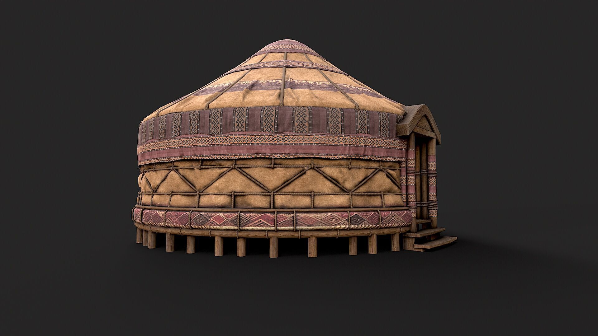 Mongolian Yurt and Interior 2 Low Poly PBR  Low-poly 3D model_5