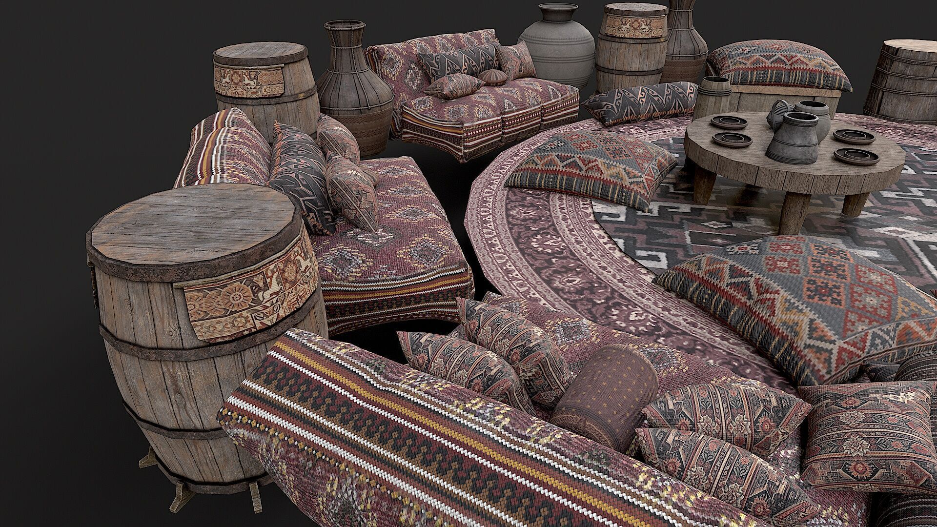Mongolian Yurt and Interior 2 Low Poly PBR  Low-poly 3D model_8