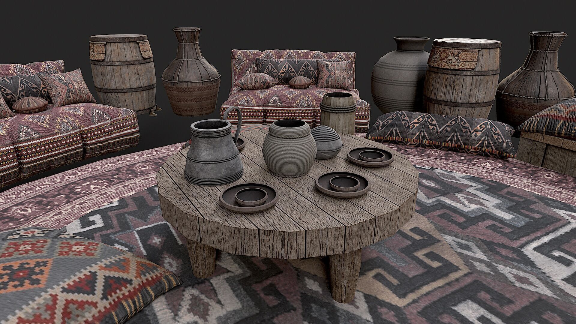 Mongolian Yurt and Interior 2 Low Poly PBR  Low-poly 3D model_7