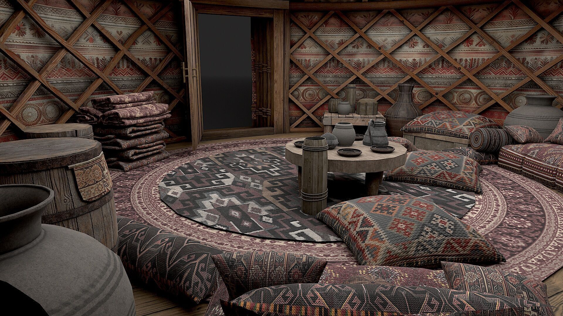 Mongolian Yurt and Interior 2 Low Poly PBR  Low-poly 3D model_9
