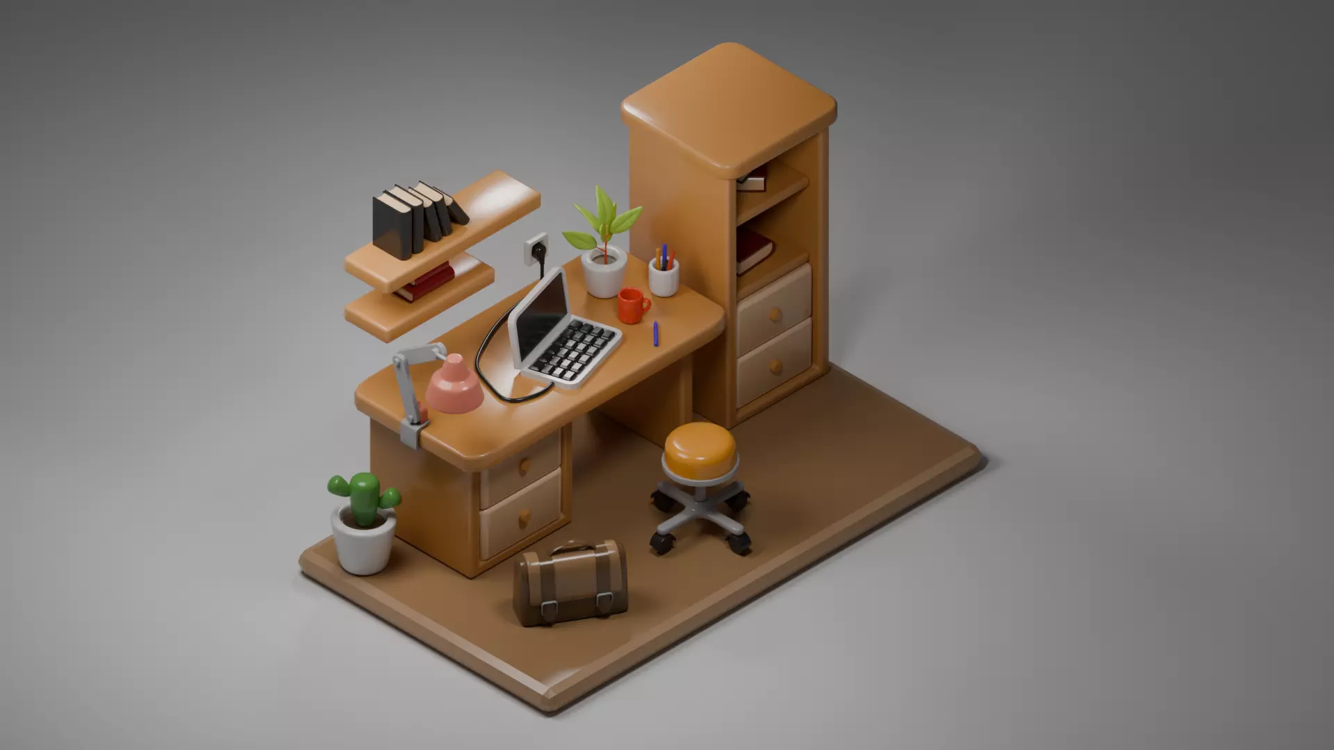 Home Office Furniture Set Low Poly 3D model