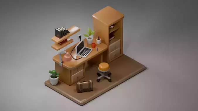Home Office Furniture Set Low Poly