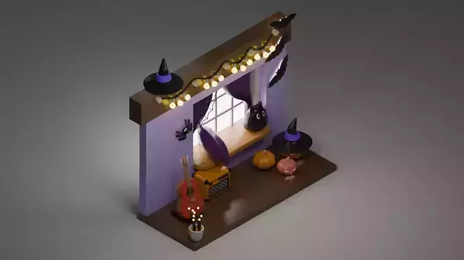 Spooky Halloween Room Low Poly