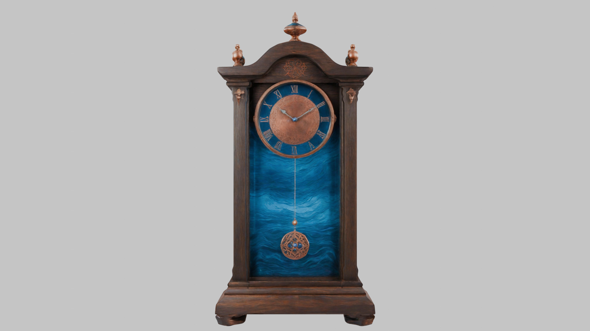 Ancient Vintage Victorian Wall Wooden Clock Pendulum Low-poly 3D model_15