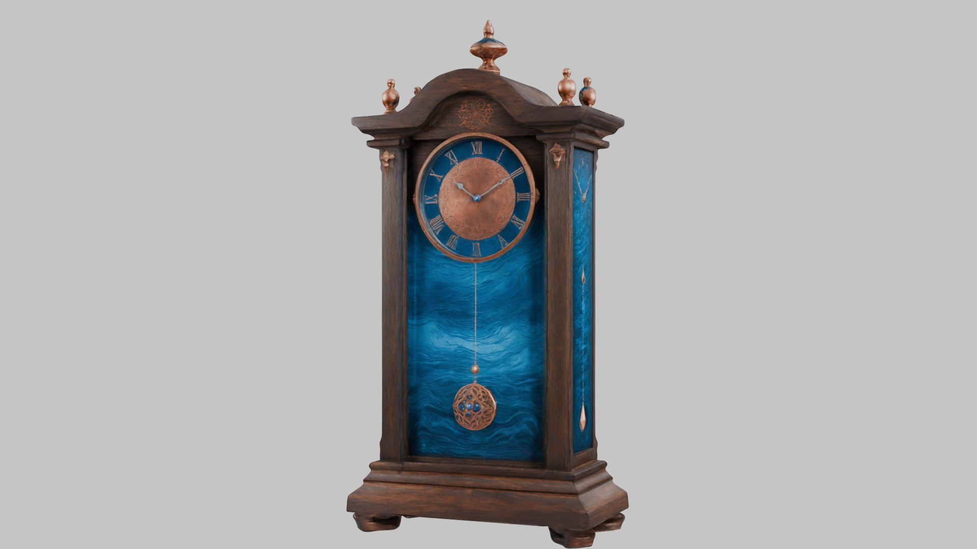 Ancient Vintage Victorian Wall Wooden Clock Pendulum Low-poly 3D model_14