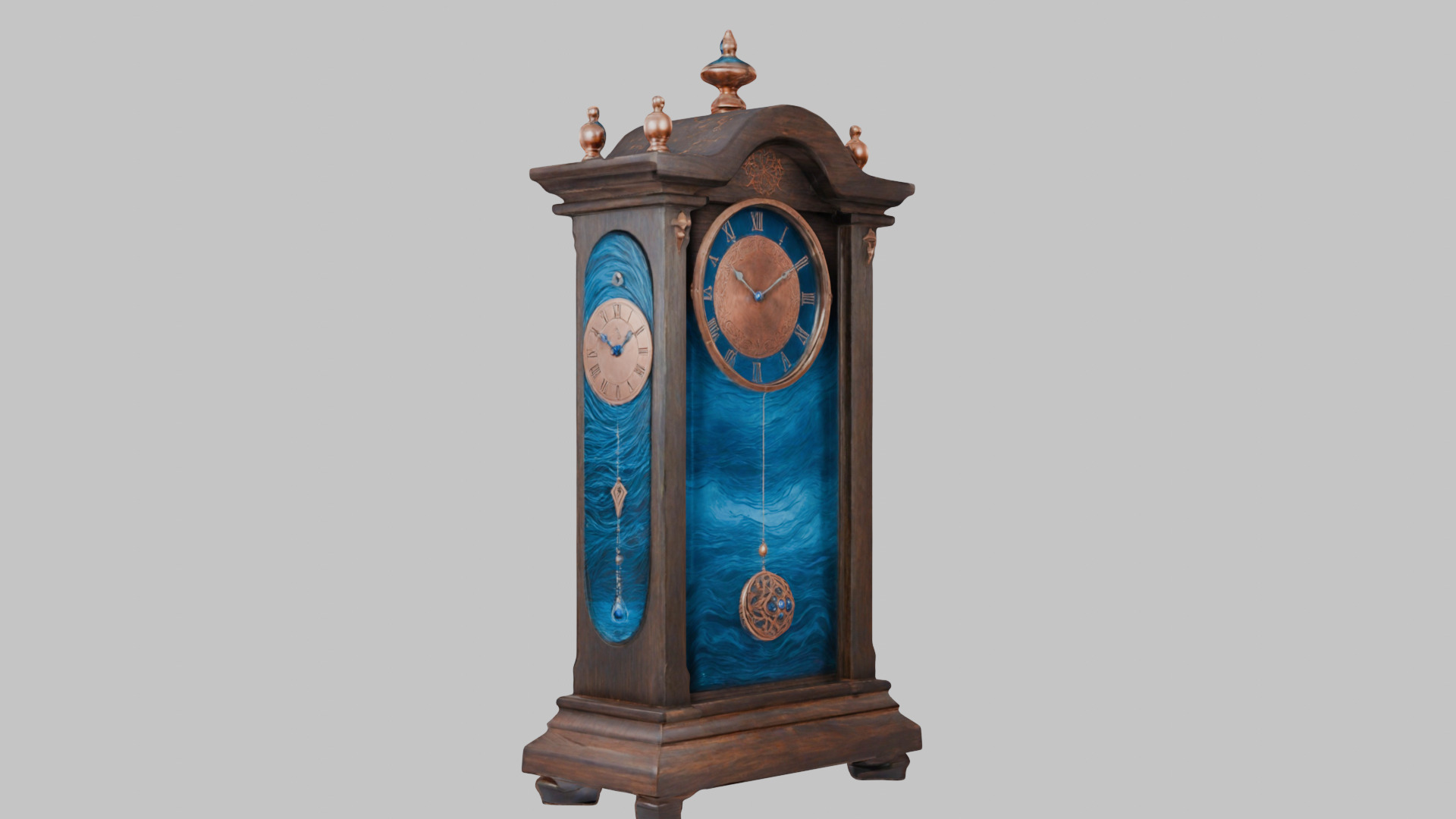 Ancient Vintage Victorian Wall Wooden Clock Pendulum Low-poly 3D model_2