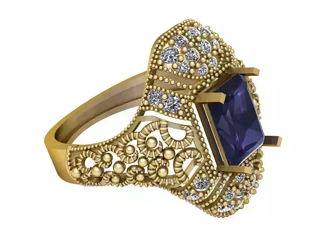 BLUE SAPPHIRE GOLD RING 3D PRINTABLE MODEL