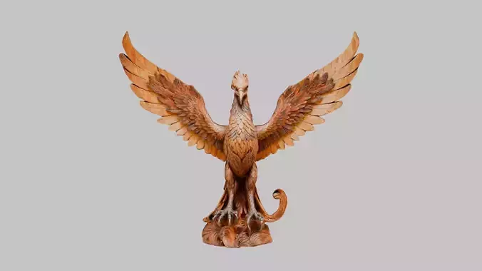 Wooden Phoneix Statue 3D Model of a Winged Creature Low-poly 3D model