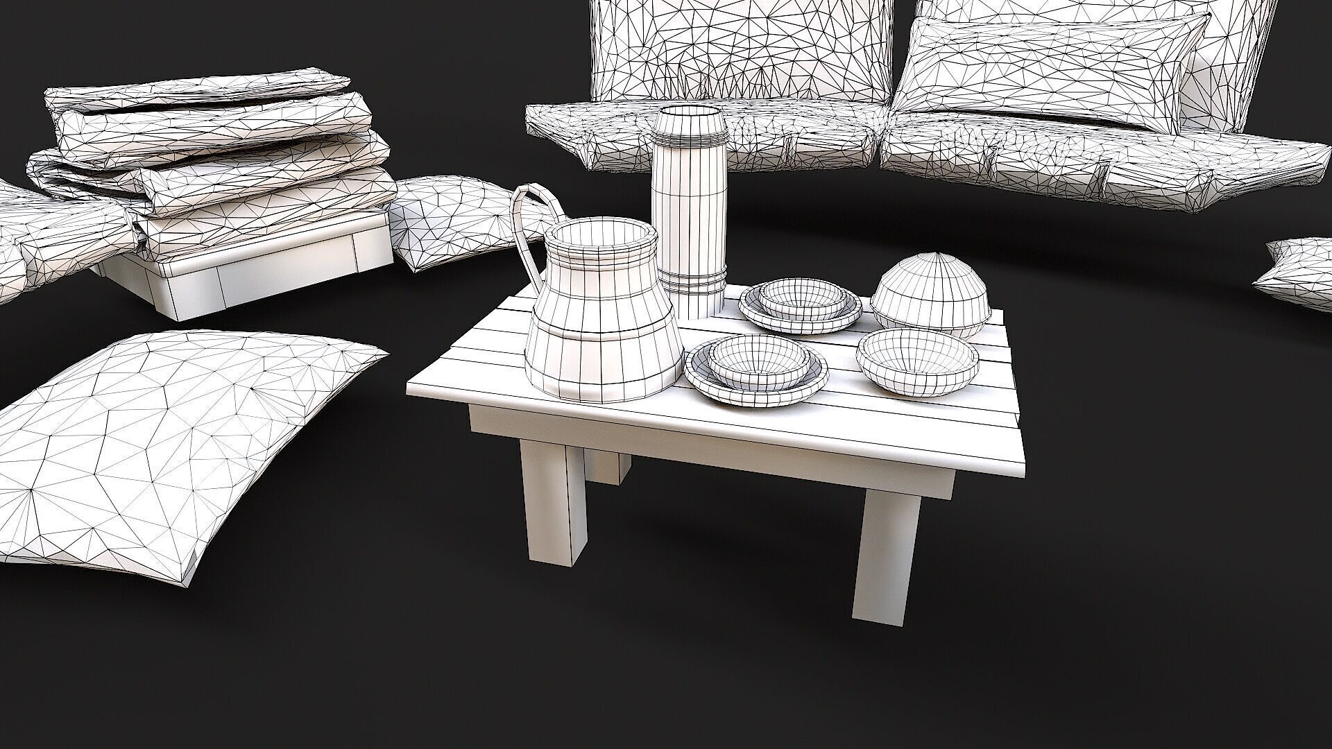 Mongolian Yurt and Interior 3 Low Poly PBR Low-poly 3D model_16