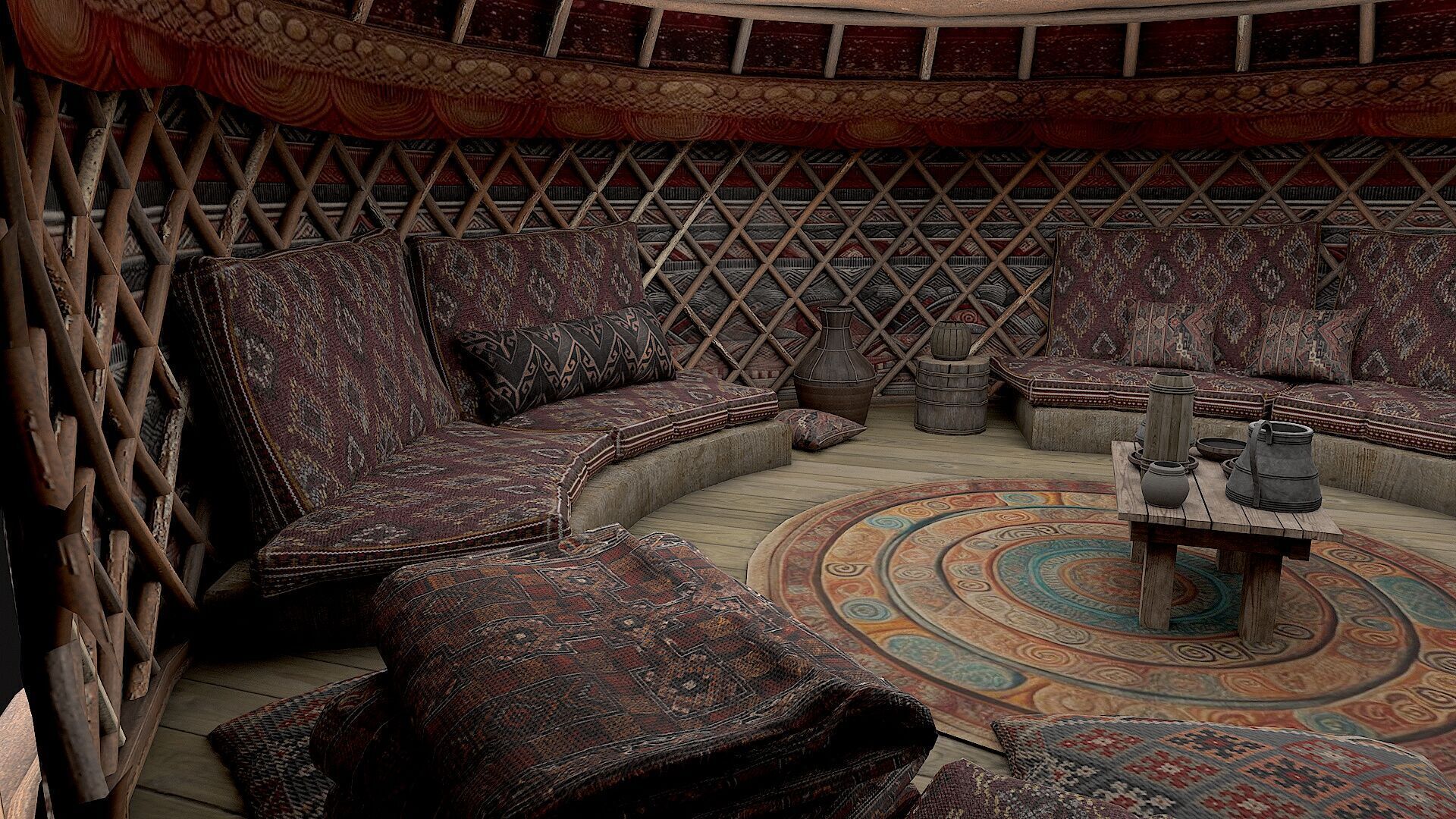 Mongolian Yurt and Interior 3 Low Poly PBR Low-poly 3D model_10