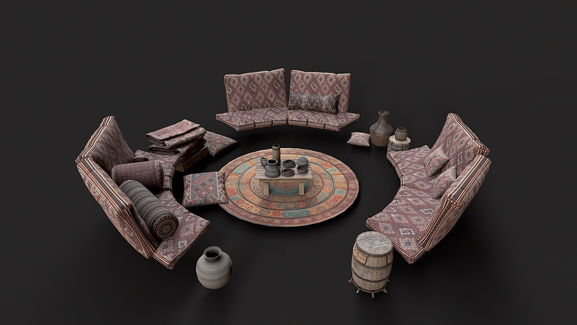 Mongolian Yurt and Interior 3 Low Poly PBR Low-poly 3D model_2