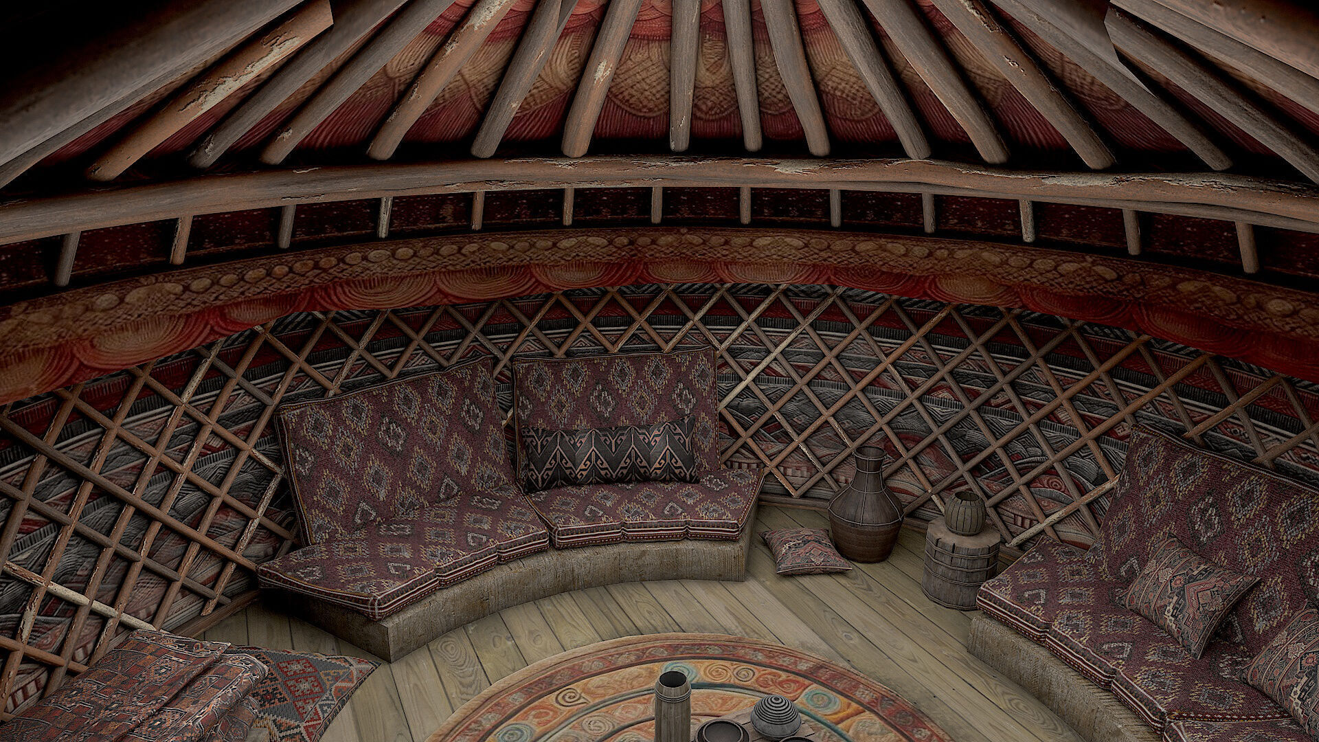 Mongolian Yurt and Interior 3 Low Poly PBR Low-poly 3D model_12