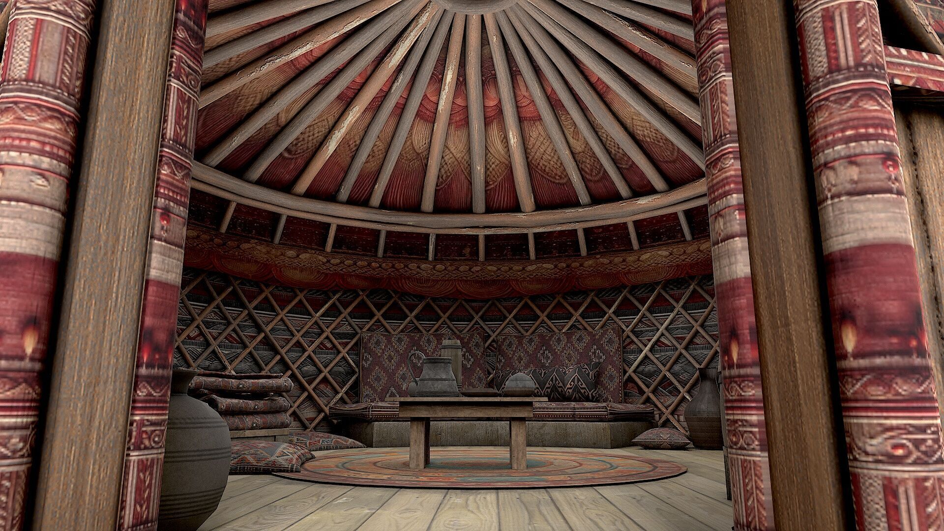 Mongolian Yurt and Interior 3 Low Poly PBR Low-poly 3D model_7