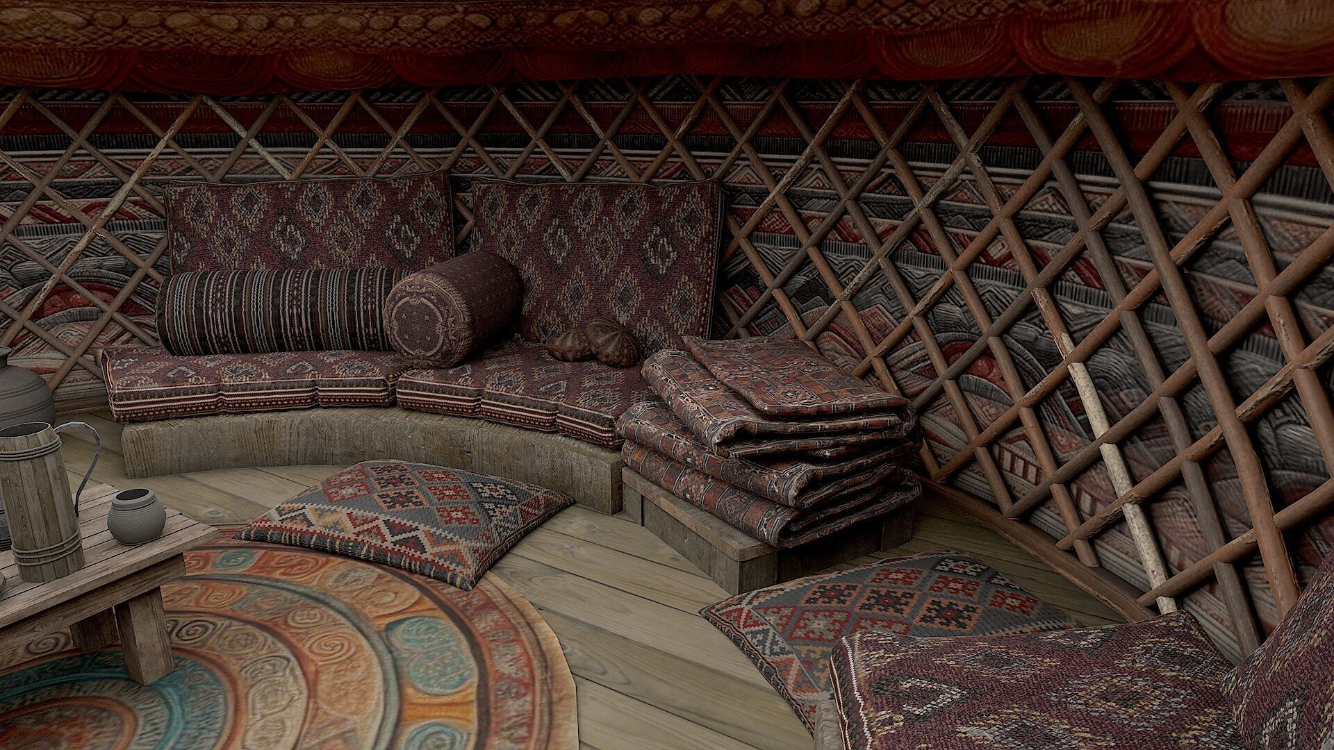 Mongolian Yurt and Interior 3 Low Poly PBR Low-poly 3D model_9