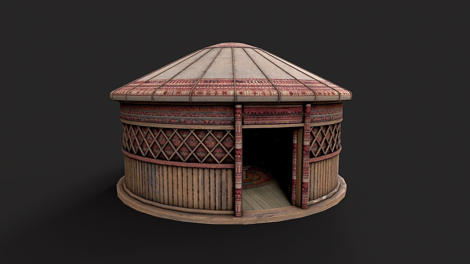 Mongolian Yurt and Interior 3 Low Poly PBR Low-poly 3D model_1