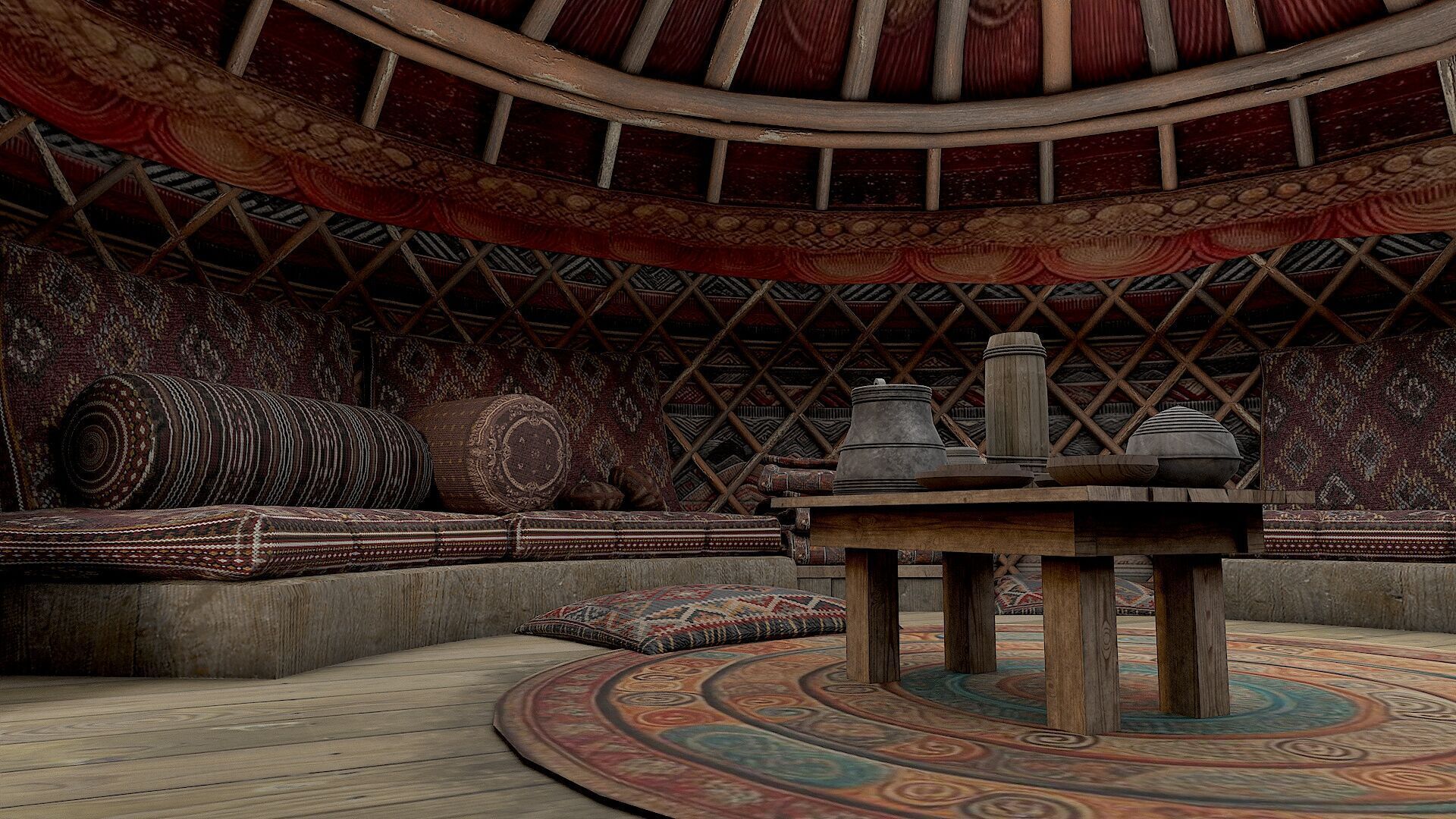 Mongolian Yurt and Interior 3 Low Poly PBR Low-poly 3D model_11