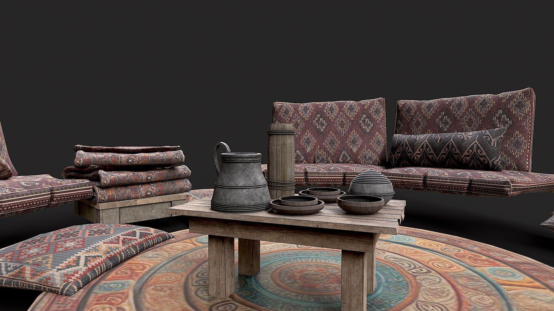 Mongolian Yurt and Interior 3 Low Poly PBR Low-poly 3D model_5