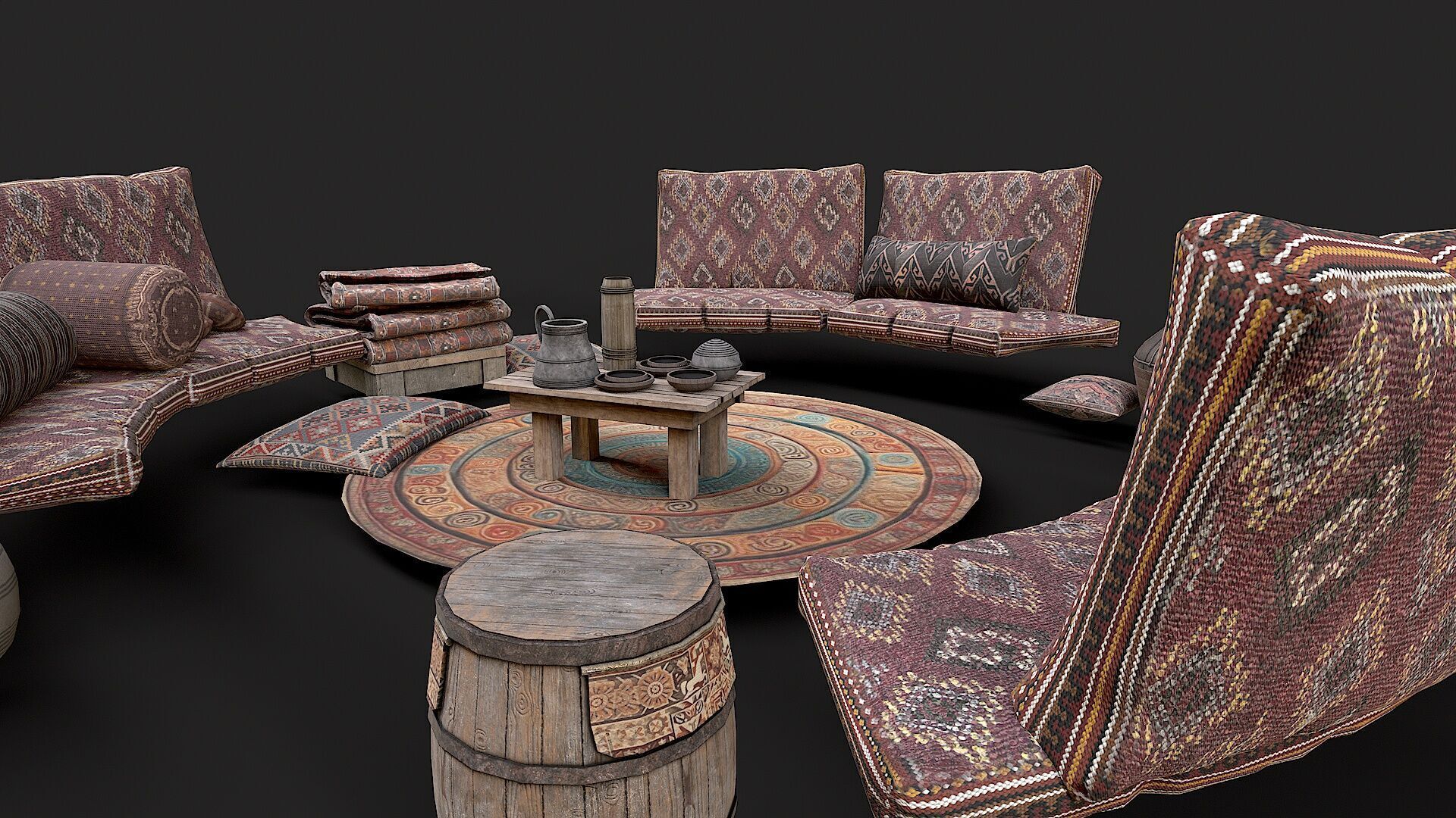 Mongolian Yurt and Interior 3 Low Poly PBR Low-poly 3D model_8