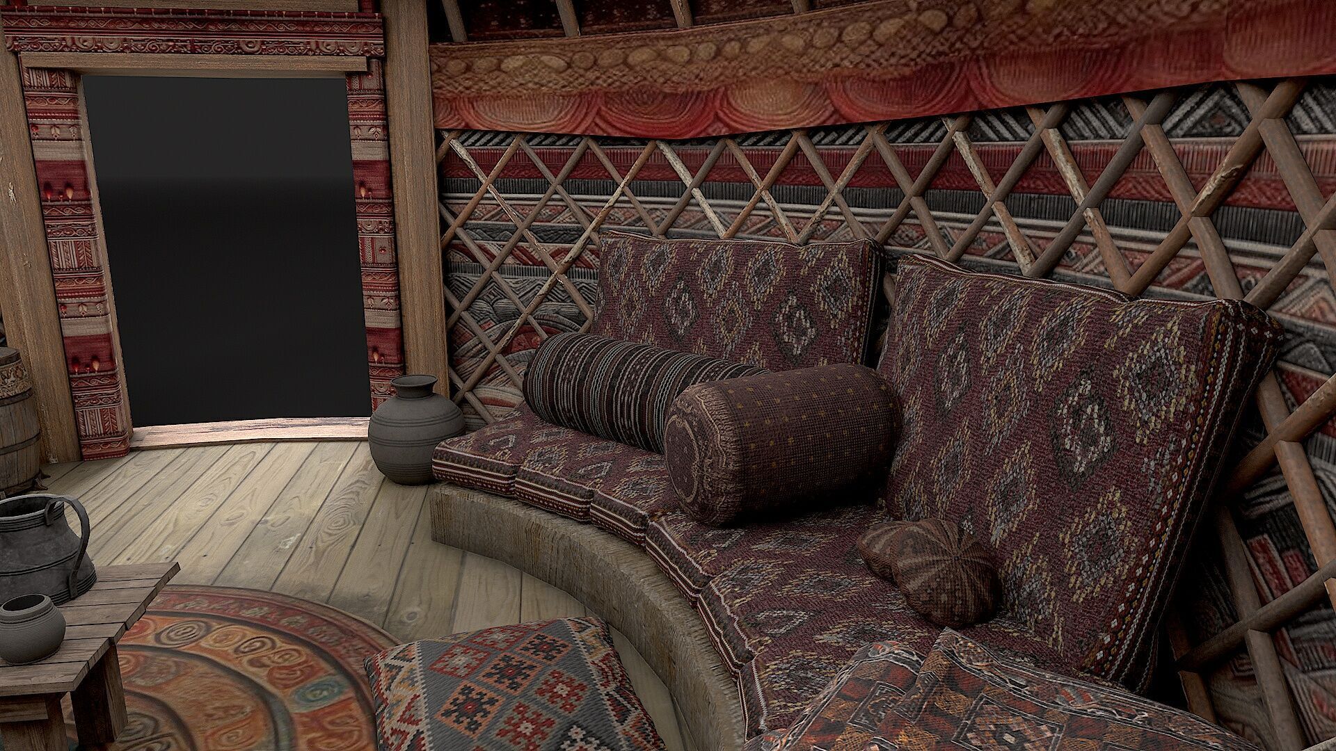 Mongolian Yurt and Interior 3 Low Poly PBR Low-poly 3D model_6
