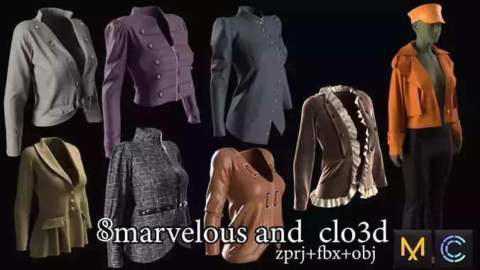 the collection of coats in marvelous  designer  3D model the collection of coats in marvelous  designer  3D model