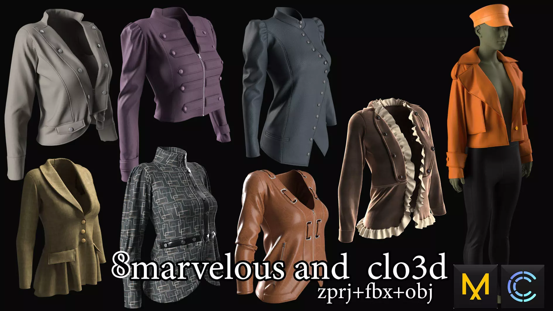 the collection of coats in marvelous  designer  3D model_0