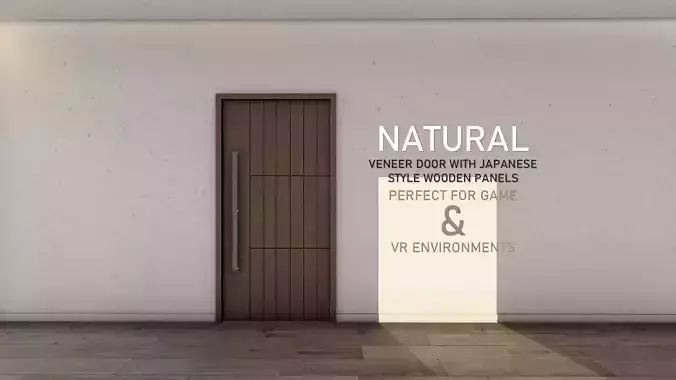 Natural Veneer Door with Japanese-Style Wooden Panels 14 Low-poly 3D model