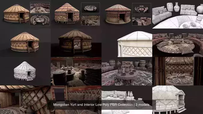 Mongolian Yurt and Interior Low Poly PBR Collection
