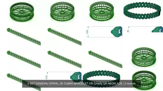 3 SET DIAMOND SPIRAL 3D CUBAN BRACELET OR CHAIN OR NECKLACE