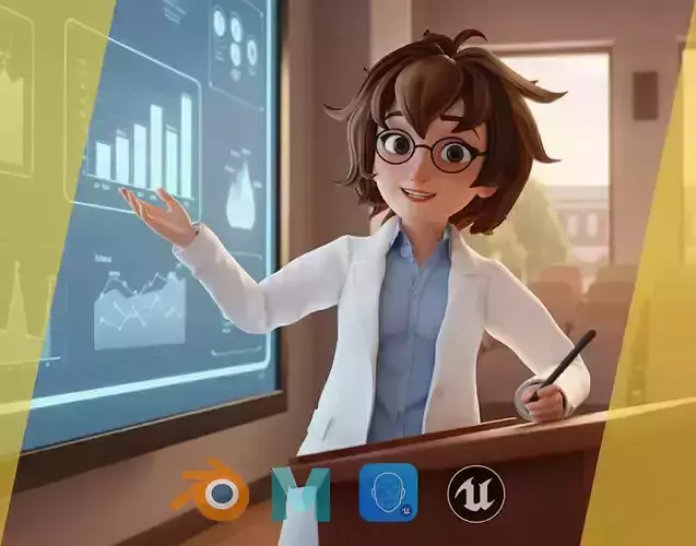 Stylized Cartoon Female Scientist or Teacher or Doctor Rigged Low-poly 3D model