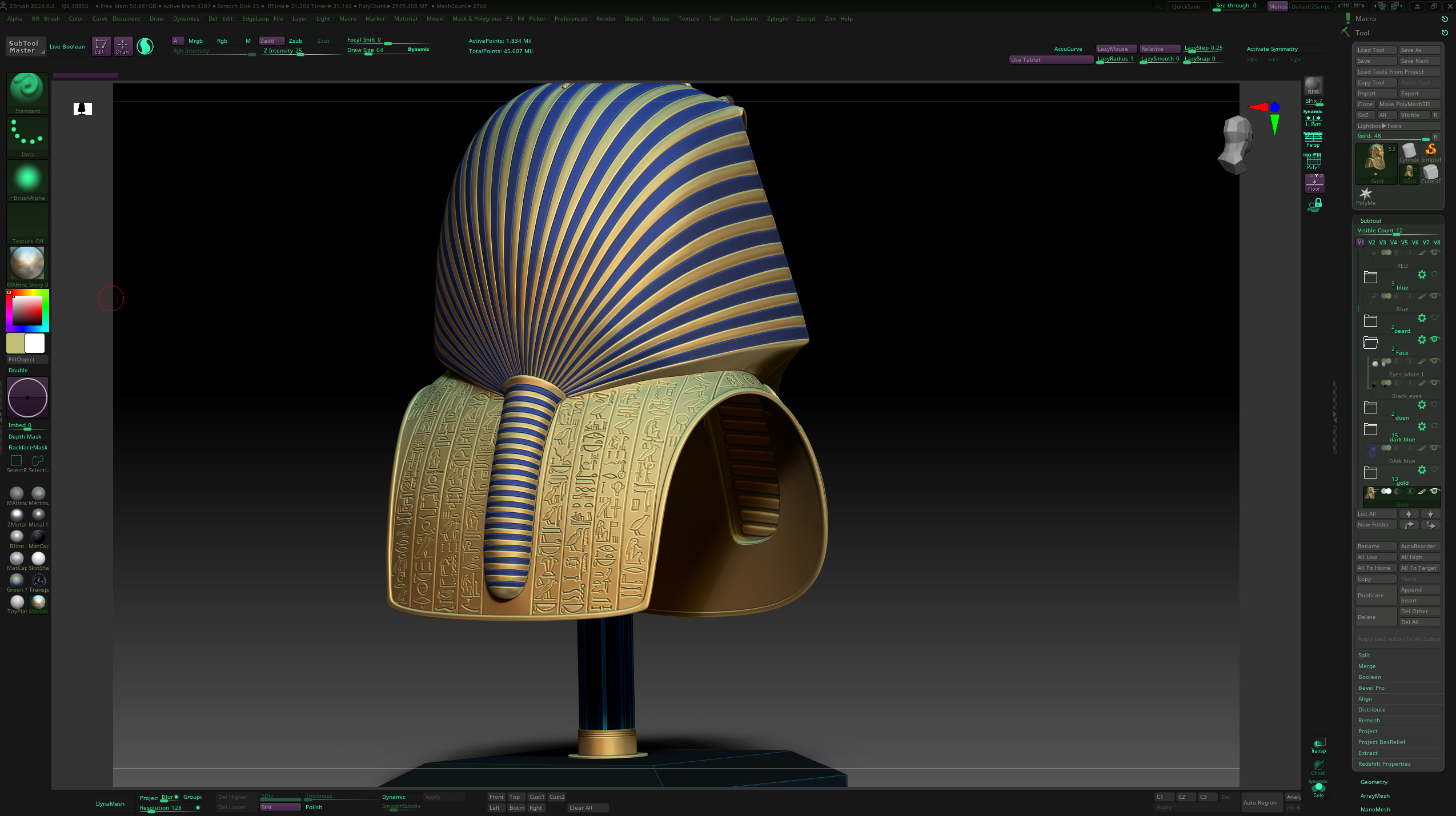 Tutankhamun Mask v5 - High Poly 3D model_21