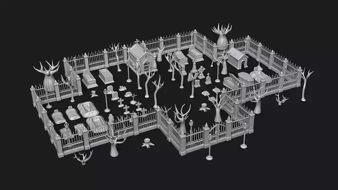 Modular Table RPG Cemetery Set Kit - 41 Printable Pieces