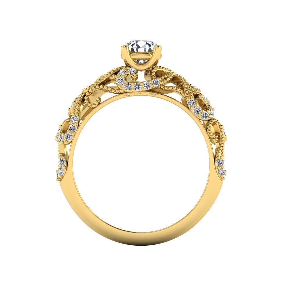 Hera Bridal Milgrain Etched Scrolls Curl Engagement Ring 3D print model_3