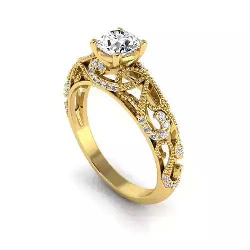 Hera Bridal Milgrain Etched Scrolls Curl Engagement Ring