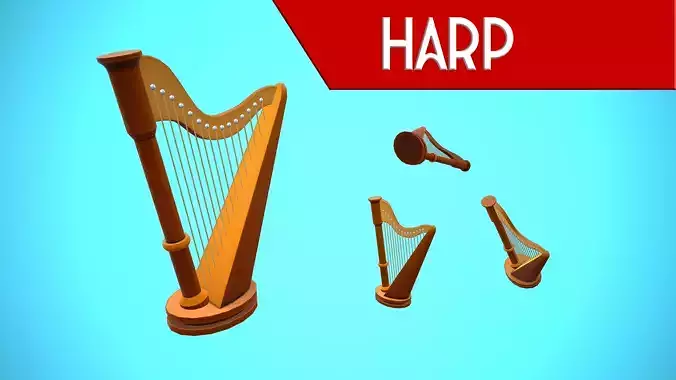 HARP CARTOON STYLIZED Low-poly 3D model